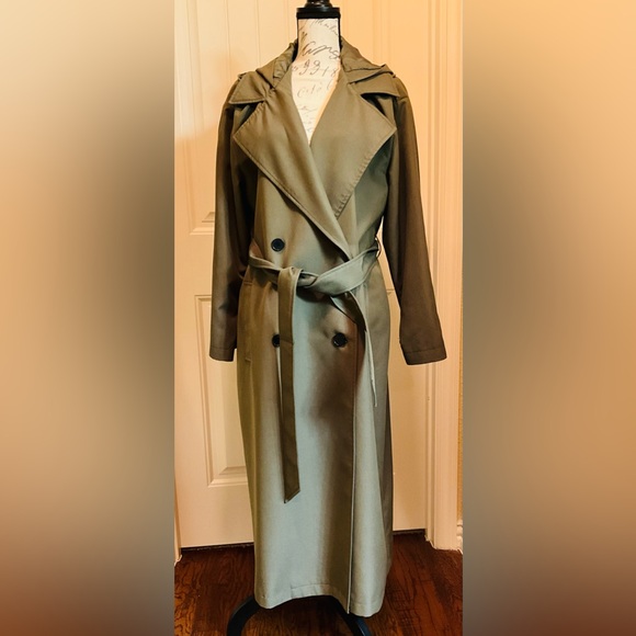 ASOS Khaki Green Hooded Full Length Trench Coat! Never Worn! - Picture 1 of 16